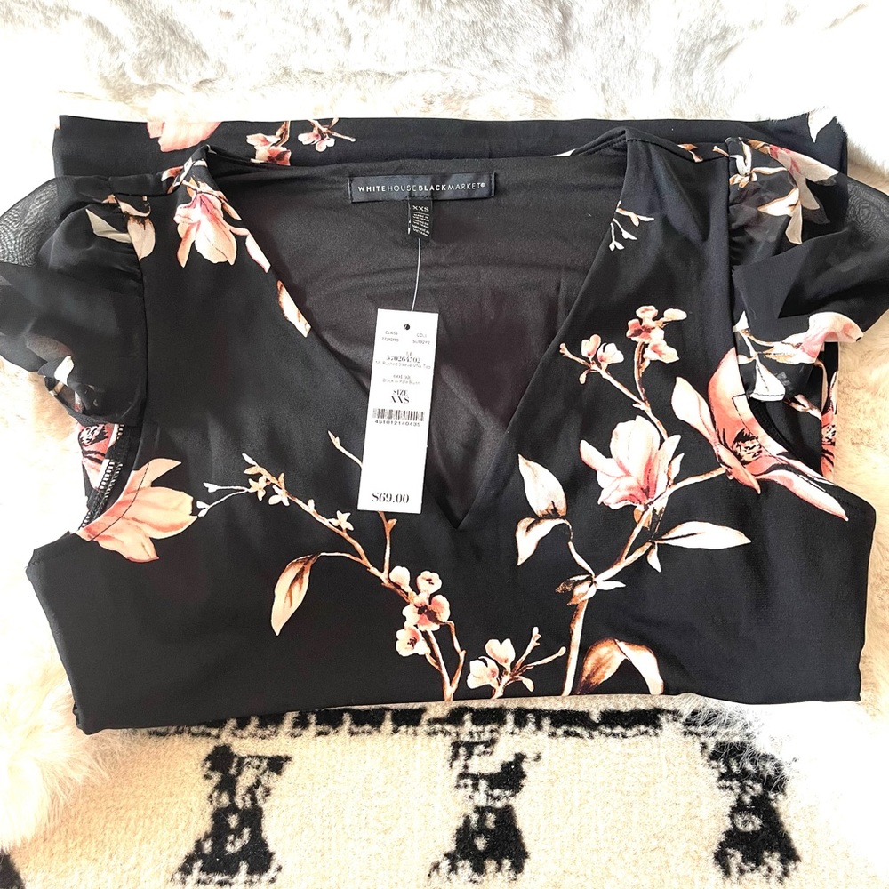 NWT Whbm Sheer-Sleeve Ruched Top, Xxs ($69) - Picture 6 of 7